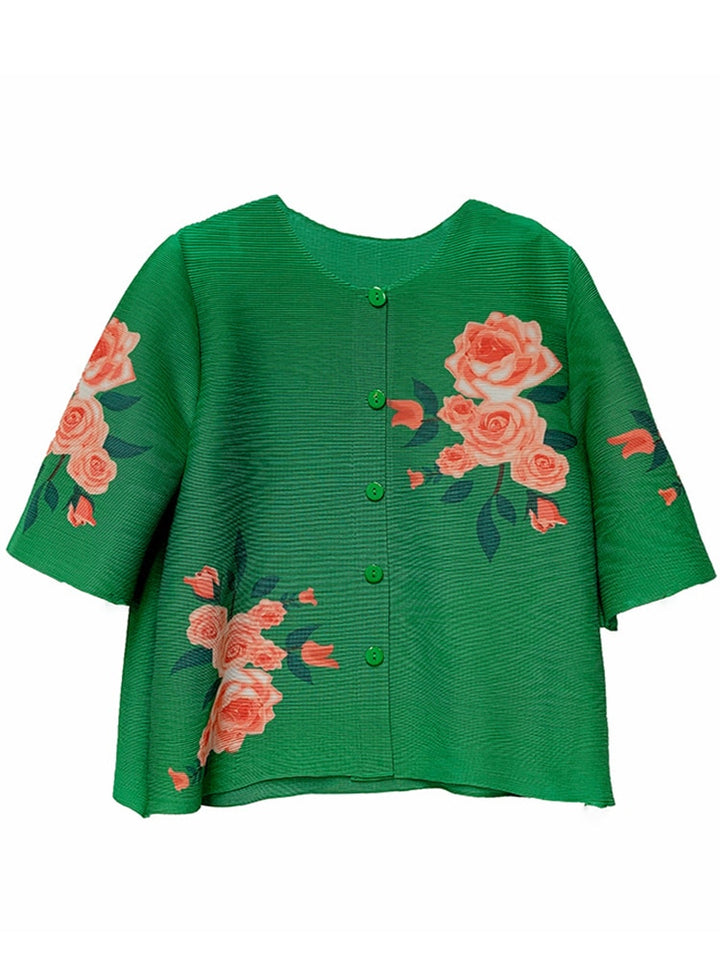 Retro Flower Pleated Shirt