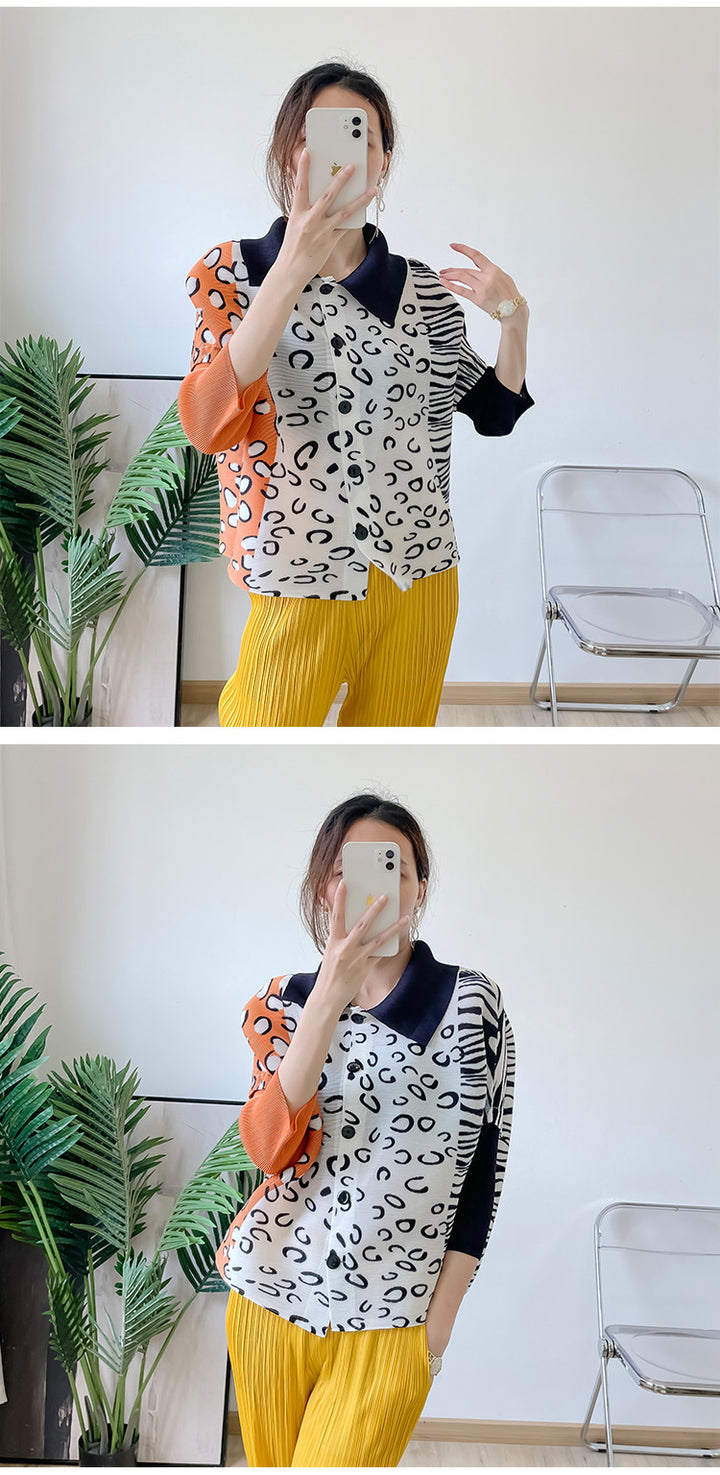 Leopard Print Pleated Shirt